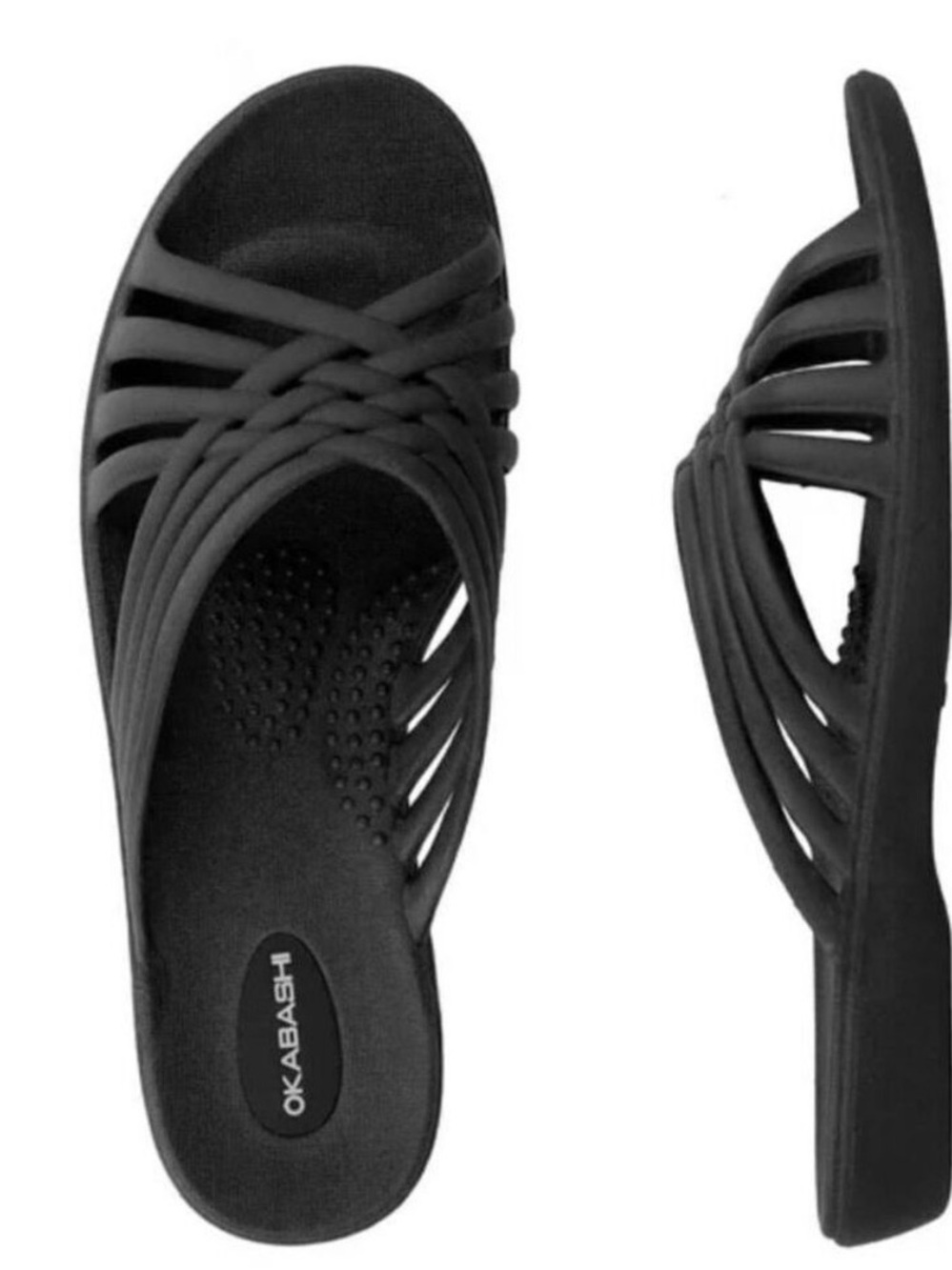 Okabashi Women's Black Slide Sandal - Strappy Comfort size 8-9